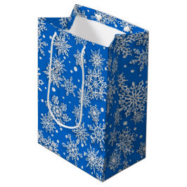 Weihnachts-Schneeflockenmuster blau Mittlere Geschenktüte