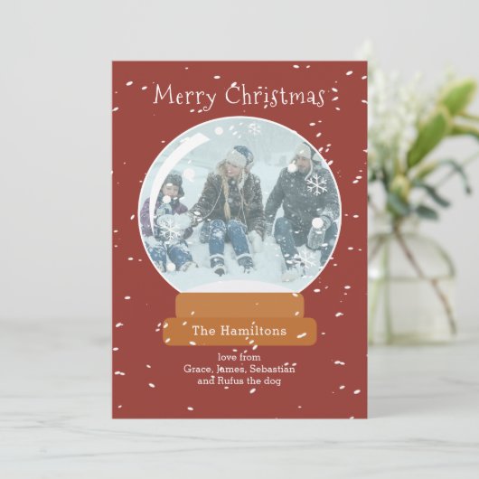 Weihnachts-Schneeglobe-Foto Personalisierte Karte (Stehend Vorderseite)