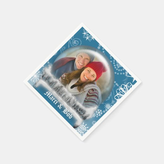 Weihnachts-Schneeglobe-Fotovorlage Personalisiert Serviette (Ecke)
