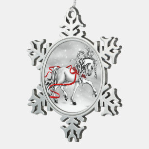 Weihnachts-Schneeglöckchen-Pferde-Ornament Schneeflocken Zinn-Ornament