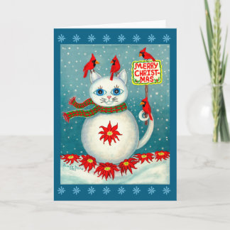 Weihnachts-Schneekatze Kardinalvogel Schneemann We Karte