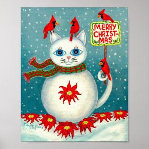 Weihnachts-Schneekatze Kardinalvogel Schneemann We Poster