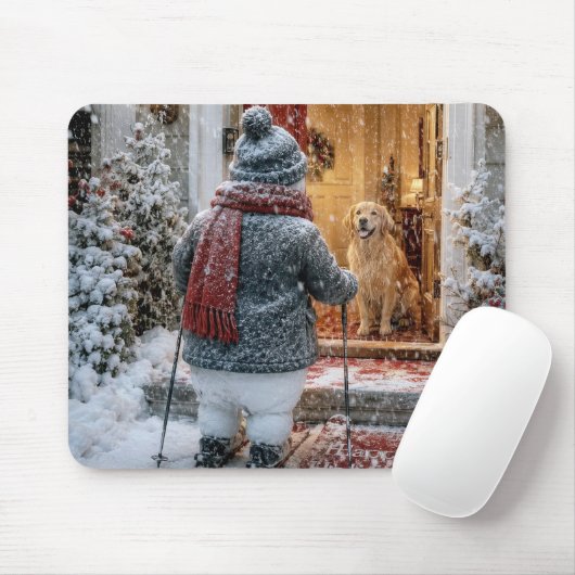 Weihnachts-Schneemann auf Skiern Mousepad (Mit Mouse)