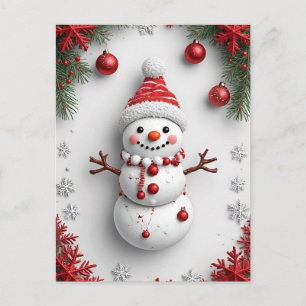Weihnachts-Schneemann, dekoriert mit Kiefernzweige Postkarte