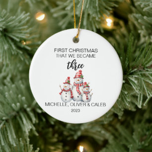 Weihnachts-Schneemann-Familie zu Dritt Keramik Ornament