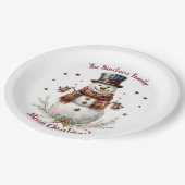 Weihnachts-Schneemann-Feierparty Pappteller (Schrägansicht)