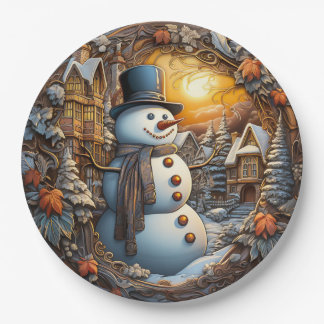 Weihnachts-Schneemann-Feiertag Pappteller