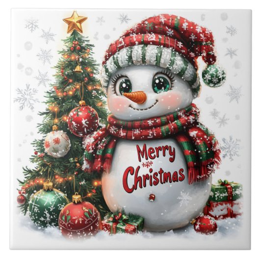 Weihnachts-Schneemann Fliese (Vorderseite)