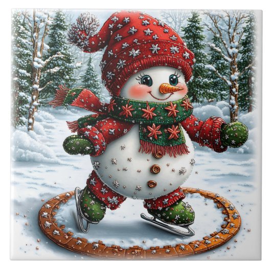 Weihnachts-Schneemann Fliese (Vorderseite)