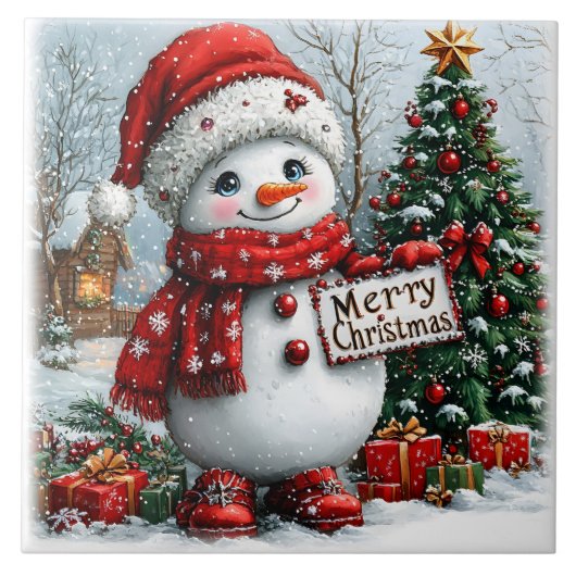 Weihnachts-Schneemann Fliese (Vorderseite)