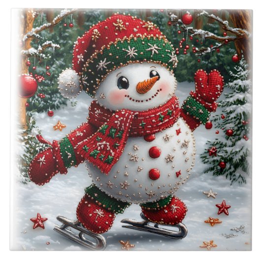 Weihnachts-Schneemann Fliese (Vorderseite)