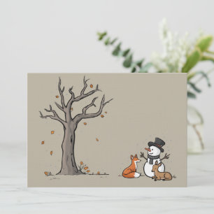 Weihnachts-Schneemann-Fuchs-und-Hirsch-Waldtier Einladung