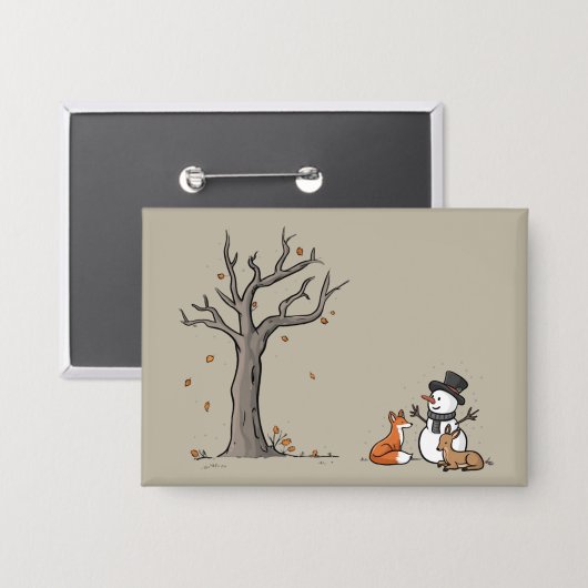 Weihnachts-Schneemann Fuchs und Reh Waldtier Button (Vorderseite/Rückseite)
