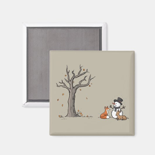 Weihnachts-Schneemann Fuchs und Reh Waldtier Magnet (Vorderseite/Rückseite)