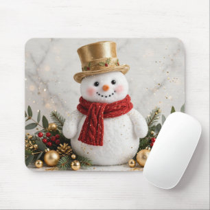 Weihnachts-Schneemann Goldener Zylinder Festlich F Mousepad