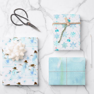 Weihnachts Schneemann Handschuhe Schneeflocken Win Geschenkpapier Set
