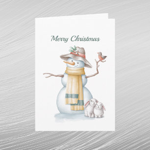 Weihnachts-Schneemann-Hase-Vogel-Hut-Watercolor Feiertagskarte