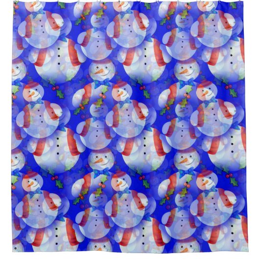 Weihnachts-Schneemann im blauen Hintergrund Neues  Duschvorhang (Vorderseite)