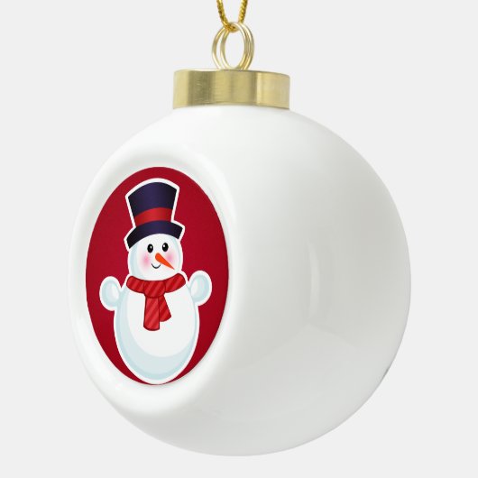 Weihnachts-Schneemann im roten Hintergrund Keramik Kugel-Ornament (Rechts)