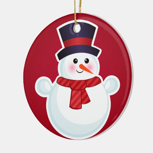 Weihnachts-Schneemann im roten Hintergrund Keramikornament (Links)