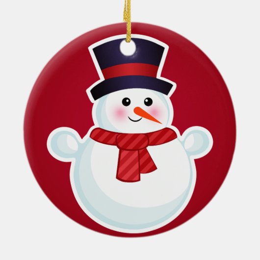 Weihnachts-Schneemann im roten Hintergrund Keramikornament (Hinten)