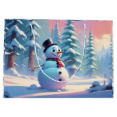 Weihnachts-Schneemann im Winterwald Große Geschenktüte (Rückseite)