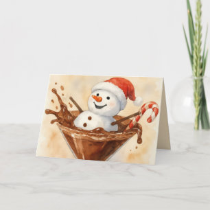 Weihnachts-Schneemann in einem Schokoladen-Martini Karte