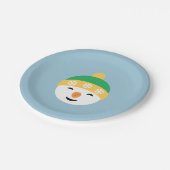 Weihnachts-Schneemann in Green Hat on Light Blue Pappteller (Schrägansicht)