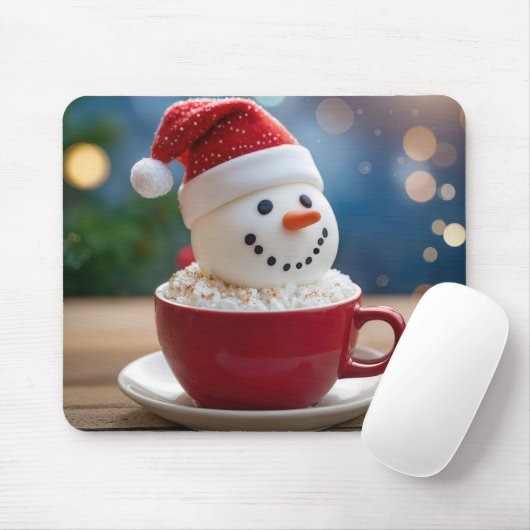 Weihnachts-Schneemann in heißer Schokolade Mousepad (Mit Mouse)