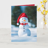 Weihnachts-Schneemann in Schneeflocken Karte (Gelbe Blume)