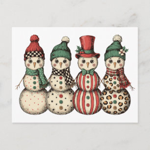 Weihnachts-Schneemann-Leopard-Kariert-Vintage Feiertagspostkarte