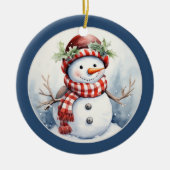 Weihnachts-Schneemann mit Datum-Nachricht Keramik Ornament (Vorne)