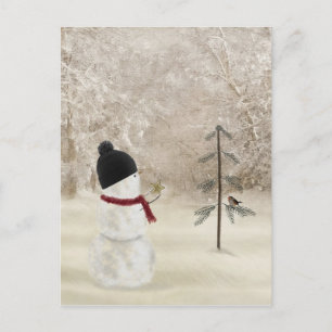 Weihnachts-Schneemann mit goldenem Stern Postkarte