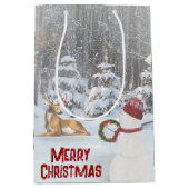 Weihnachts-Schneemann mit Hirsch Mittlere Geschenktüte (Vorderseite)