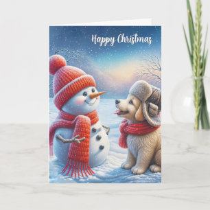 Weihnachts-Schneemann mit Hund Karte