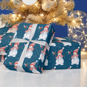 Weihnachts-Schneemann mit Vogel    Geschenkpapier
