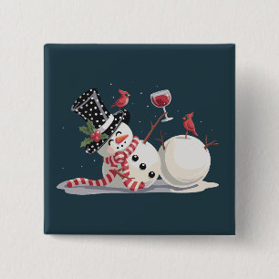 Weihnachts-Schneemann mit Wein-Geschenk Xmas Trink Button