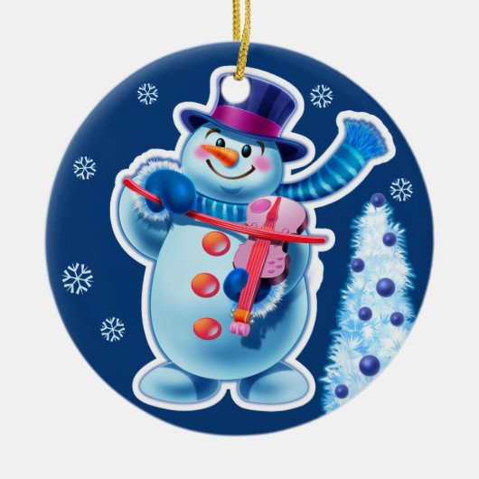 Weihnachts-Schneemann-Musikkapelle. Keramik Ornament (Vorne)