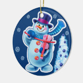 Weihnachts-Schneemann-Musikkapelle. Keramik Ornament (Links)