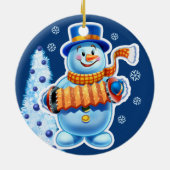 Weihnachts-Schneemann-Musikkapelle. Keramik Ornament (Hinten)