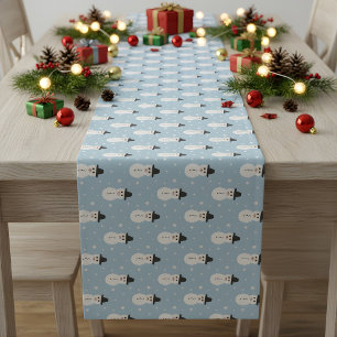 Weihnachts-Schneemann-Muster in Blau Kurzer Tischläufer
