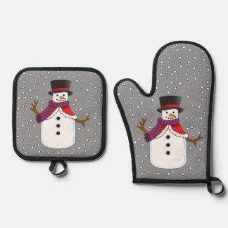 Weihnachts-Schneemann Ofenhandschuh & Topflappen-Set