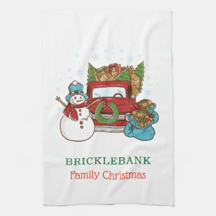 Weihnachts-Schneemann personalisiert Familie Geschirrtuch