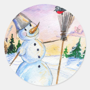 Weihnachts-Schneemann russischer Stil Karte Runder Aufkleber