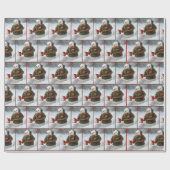 Weihnachts-Schneemann schippt Schnee Geschenkpapier (Flach)