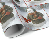Weihnachts-Schneemann schippt Schnee Geschenkpapier (Rolleneckpunkt)