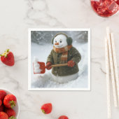 Weihnachts-Schneemann schippt Schnee Serviette (Beispiel)
