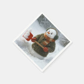 Weihnachts-Schneemann schippt Schnee Serviette (Ecke)