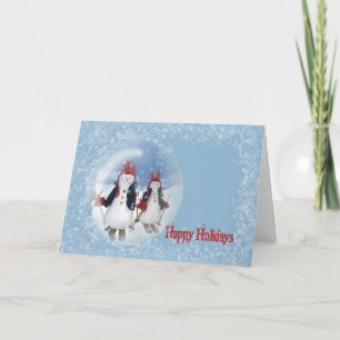 Weihnachts-Schneemann-Skiing Feiertagskarte
