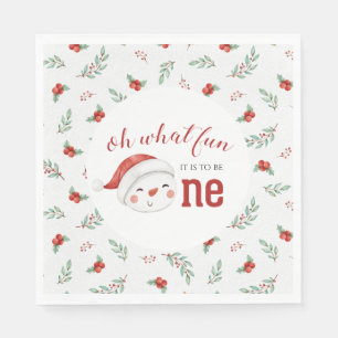 Weihnachts-Schneemann-Stechpalme-Erster Geburtstag Serviette
